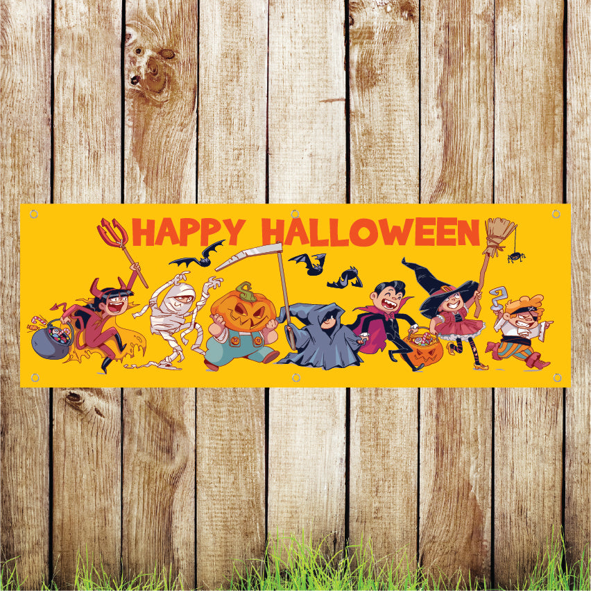 BAN110 Happy Halloween Advertising PVC Banner Indoor/Outdoor Waterproof with Eyelets 5 Sizes Available