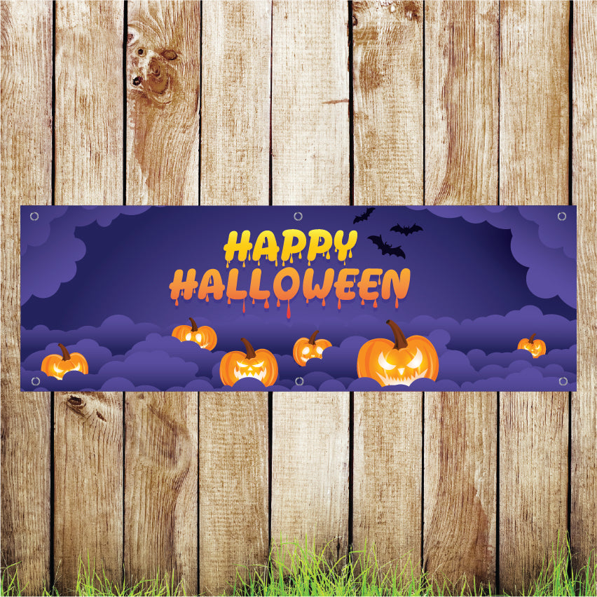 BAN118 Happy Halloween Advertising PVC Banner Indoor/Outdoor Waterproof with Eyelets 5 Sizes Available