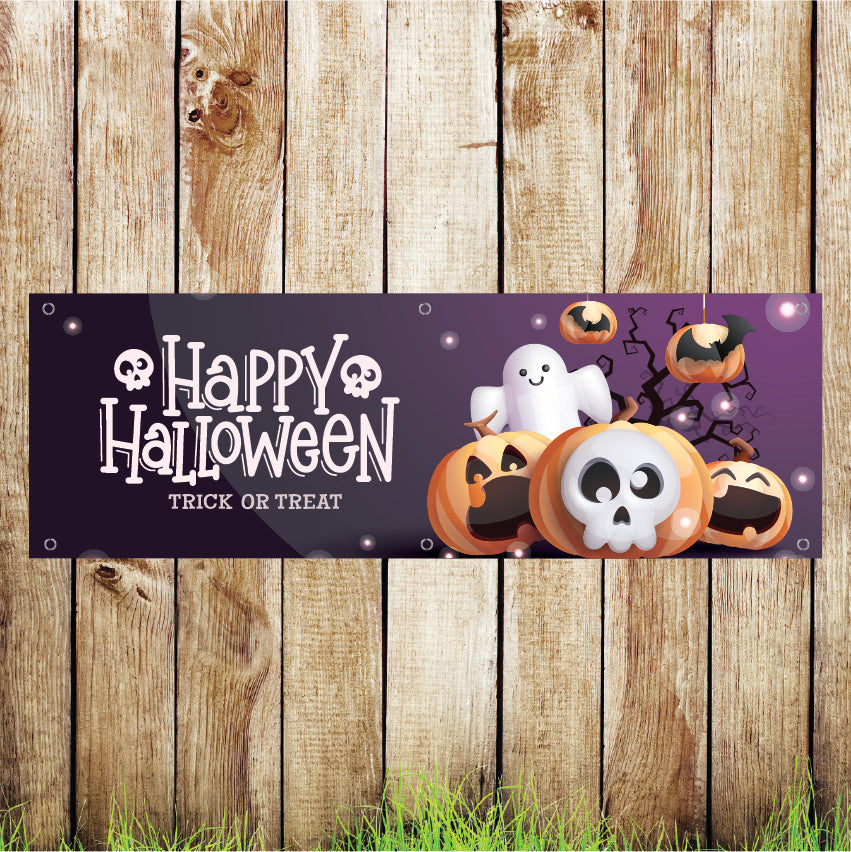 BAN119 Happy Halloween Advertising PVC Banner Indoor/Outdoor Waterproof with Eyelets 5 Sizes Available