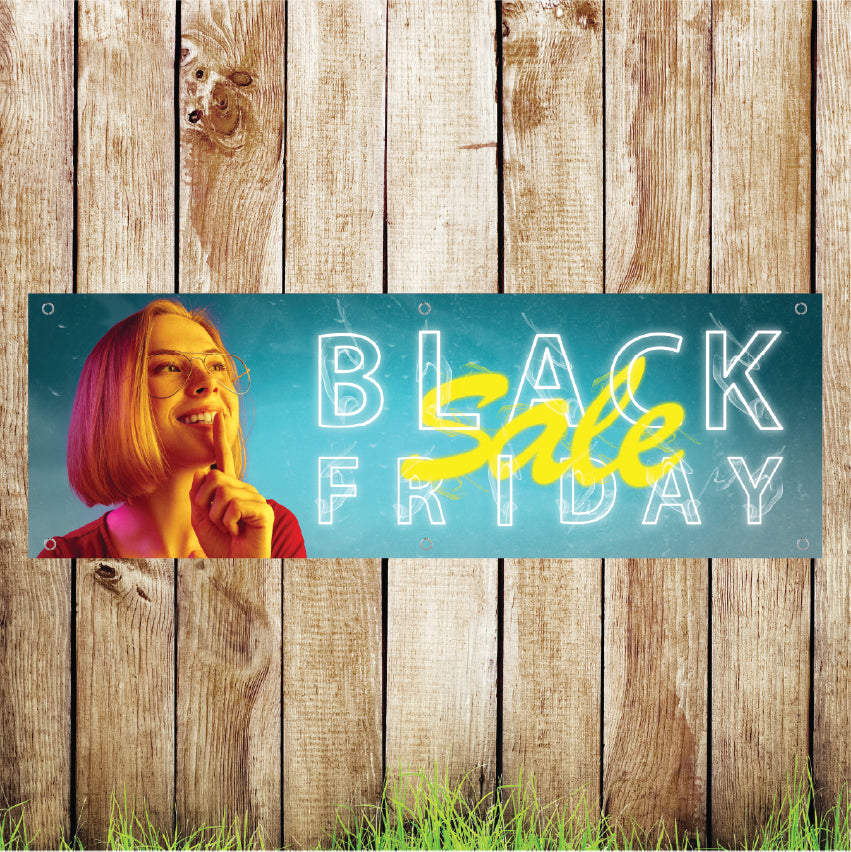 BAN128 Black Friday Sale Advertising PVC Pub Banner Indoor/Outdoor Waterproof with Eyelets 5 Sizes Available