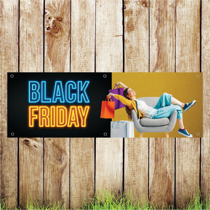 BAN130 Black Friday Advertising PVC Pub Banner Indoor/Outdoor Waterproof with Eyelets 5 Sizes Available