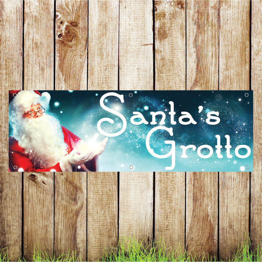 BAN136 Santas Grotto Christmas Advertising PVC Banner Indoor/Outdoor Waterproof with Eyelets 5 Sizes Available