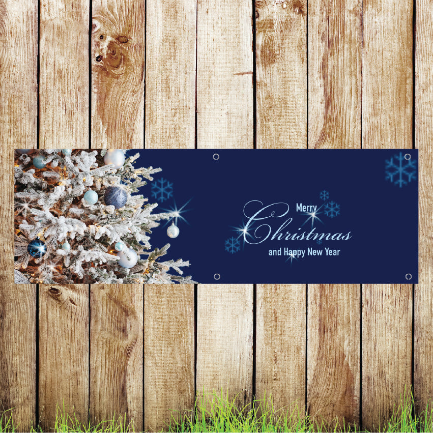 BAN138 Merry Christmas Advertising PVC Banner Indoor/Outdoor Waterproof with Eyelets 5 Sizes Available