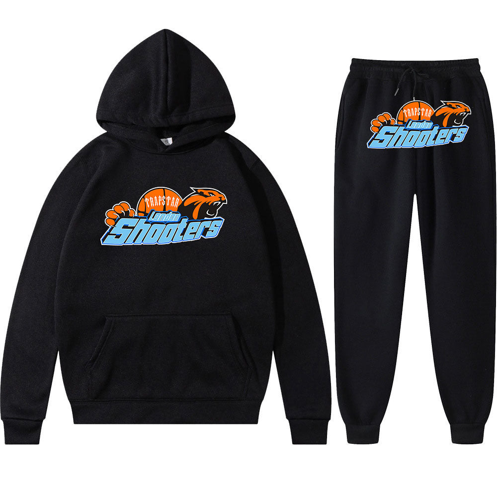 Men's Loose Graphic Print Long Sleeve Hooded Sweatshirt Two-Piece Set