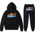Men's Loose Graphic Print Long Sleeve Hooded Sweatshirt Two-Piece Set
