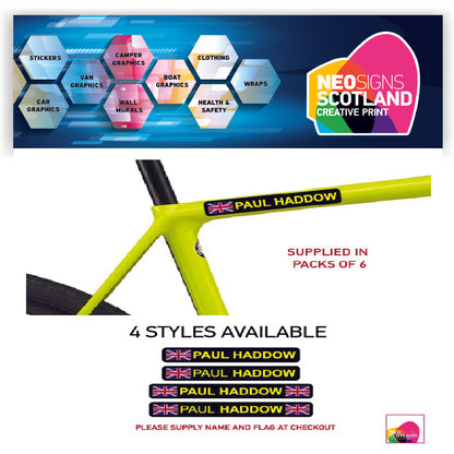 Bike Black And Yellow Personalised Bike Frame Name Stickers Cycle Cycling Frame Helmet Decals