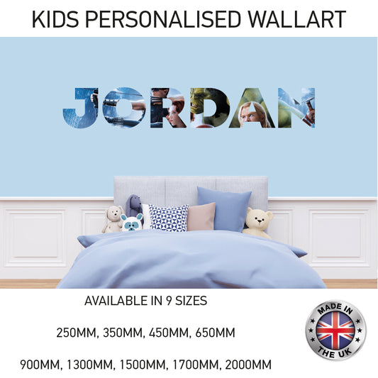 BPW01 Kids Personalised Name Super Hero Wall Sticker Decal Vinyl Decor (9 Sizes)