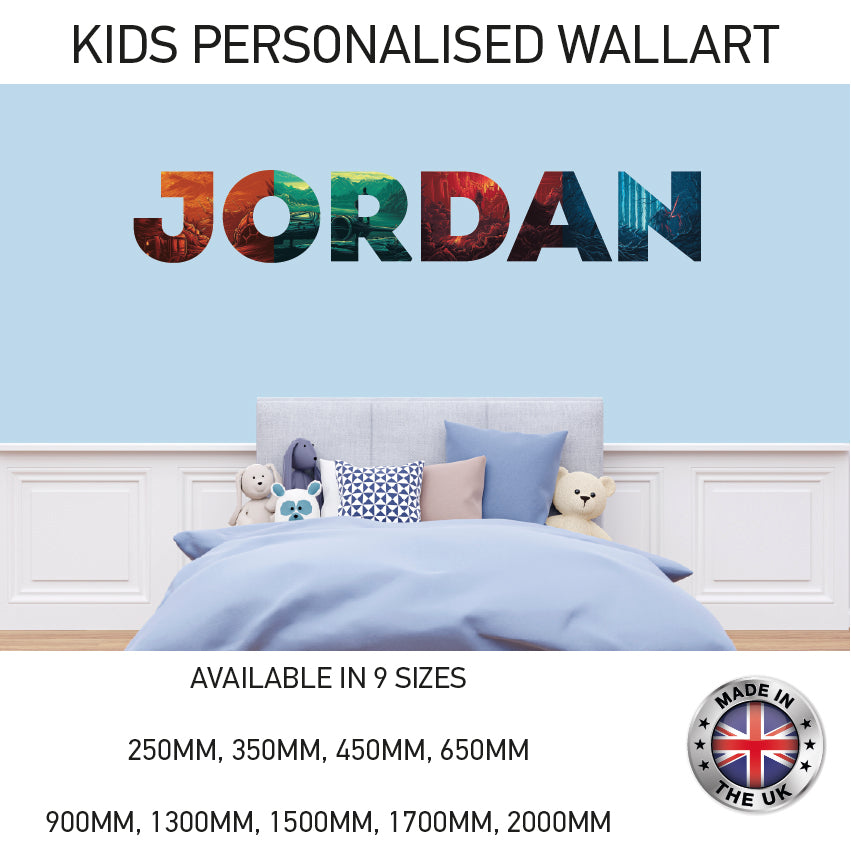 BPW01-20 Kids Personalised Name Wall Sticker Various Designs Available