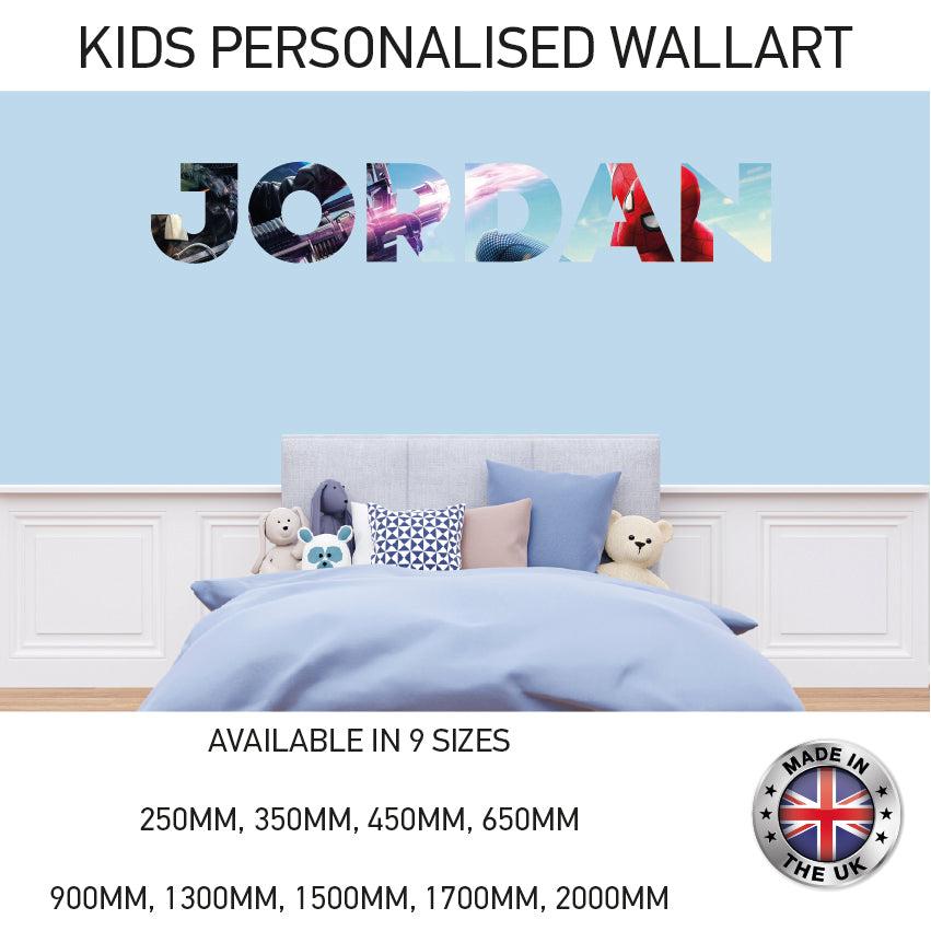 BPW01-20 Kids Personalised Name Wall Sticker Various Designs Available
