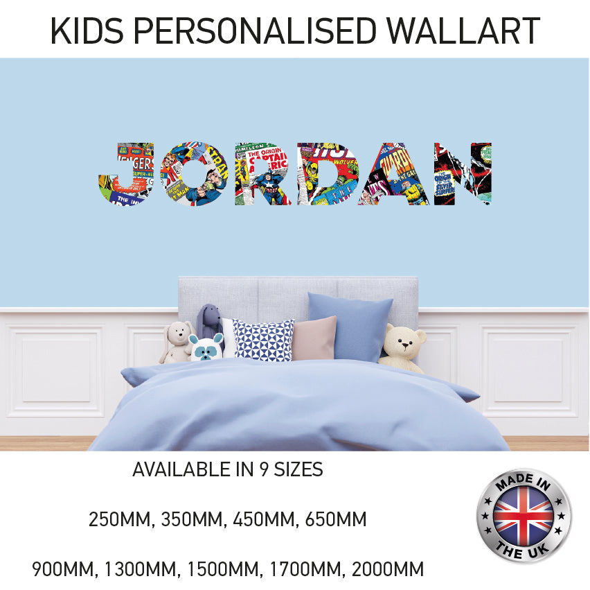BPW01-20 Kids Personalised Name Wall Sticker Various Designs Available