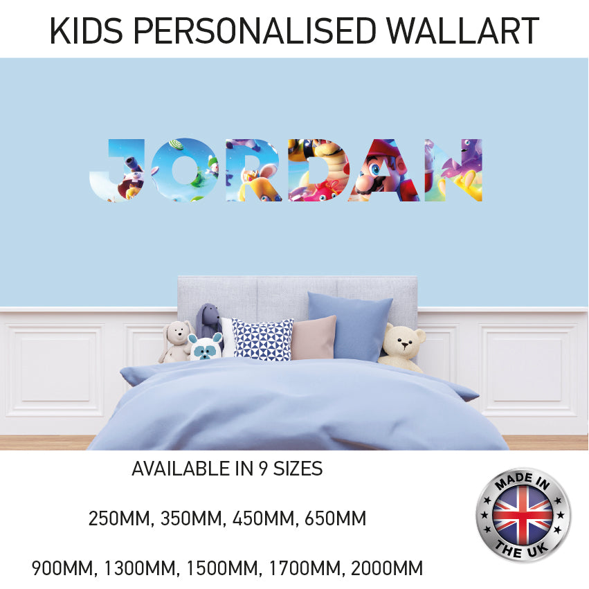 BPW01-20 Kids Personalised Name Wall Sticker Various Designs Available