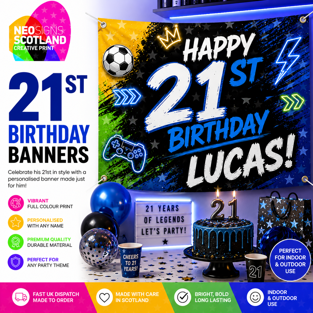 BB2 Custom 21st Happy Birthday Banner Printed Your Artwork Indoor Outdoor Sign