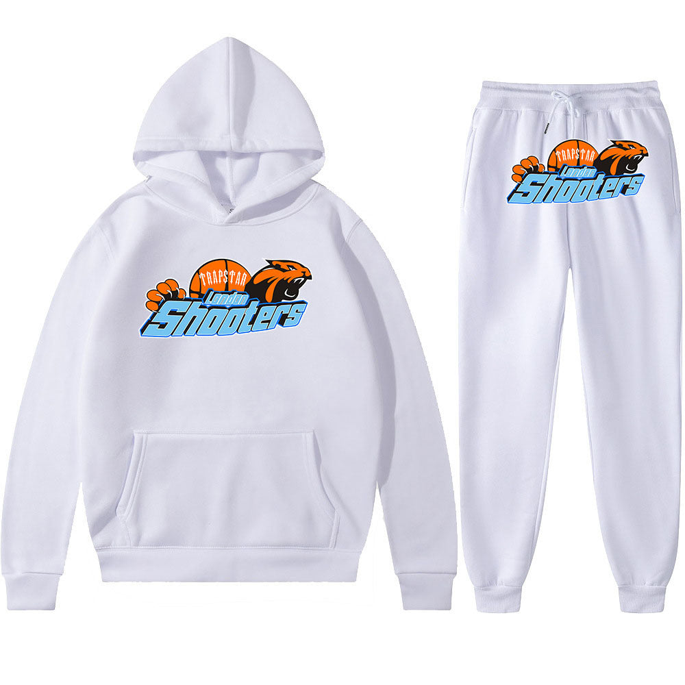 Men's Loose Graphic Print Long Sleeve Hooded Sweatshirt Two-Piece Set
