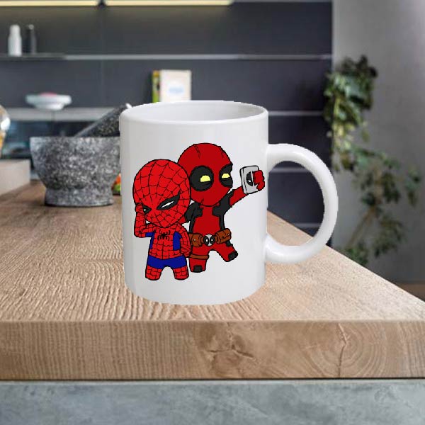 CARTOON11 Spiderman/Deadpool Cartoon 11oz Ceramic printed mug funny cup gift tea coffee costa