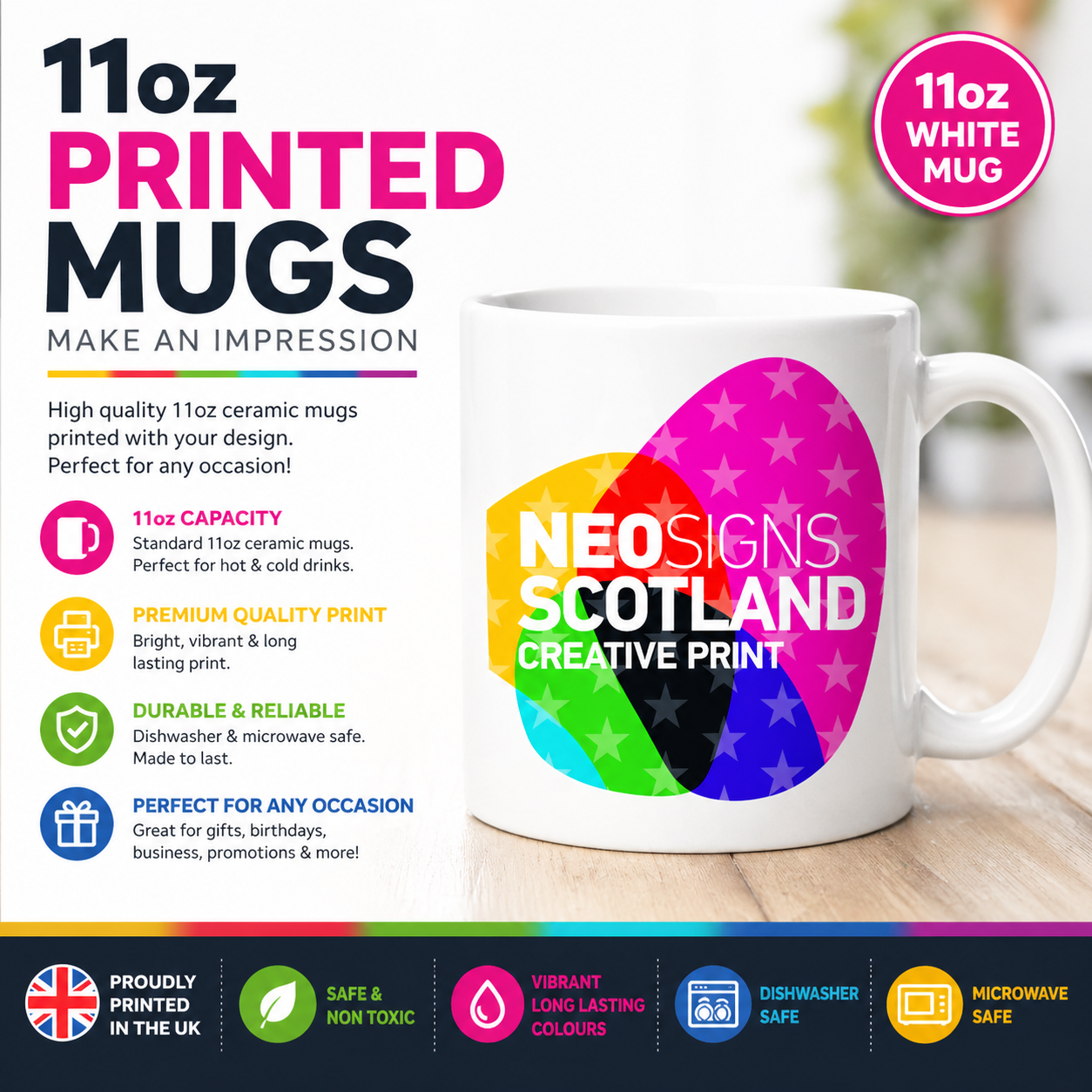 CPM04 Personalised 11oz Printed Mug – Custom Photo, Logo or Text Mug