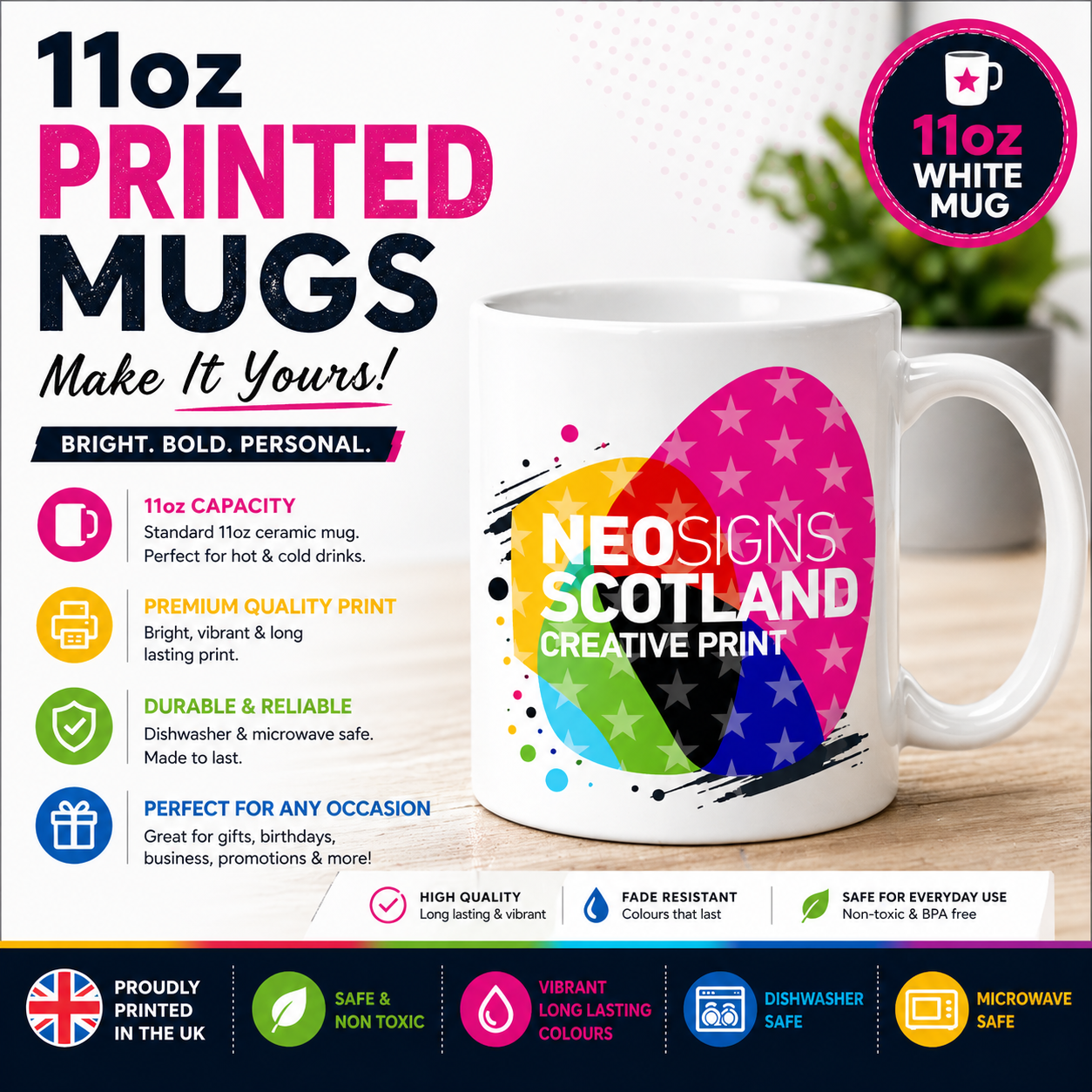 CPM05 Personalised 11oz Printed Mug – Custom Photo, Logo or Text Mug