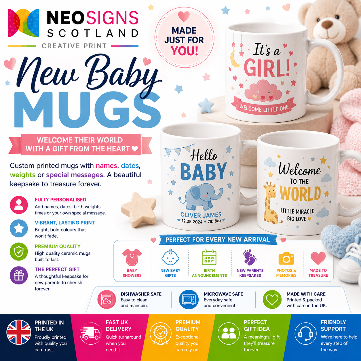 CPM06 Personalised Baby Mug Custom Name Cup New Baby Gift Present