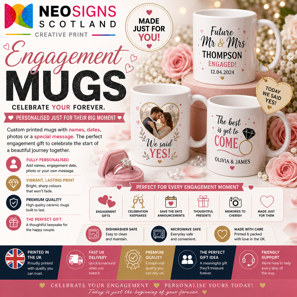 CPM07 Personalised Engagement Mug Cute Couple Keepsake Gift for Newly Engaged Couples