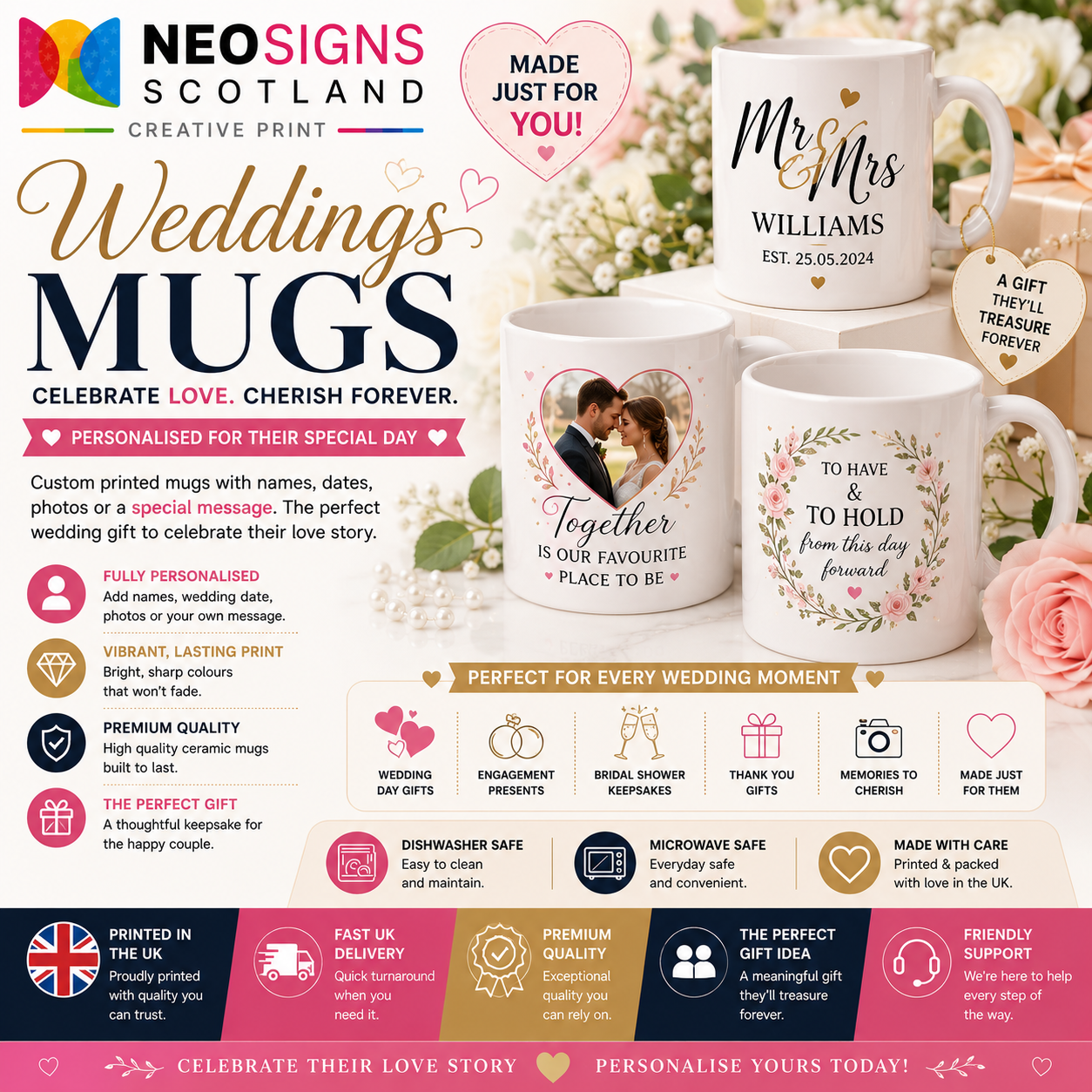 CPM08 Personalised Wedding Mug – Custom Bride & Groom Keepsake Gift
