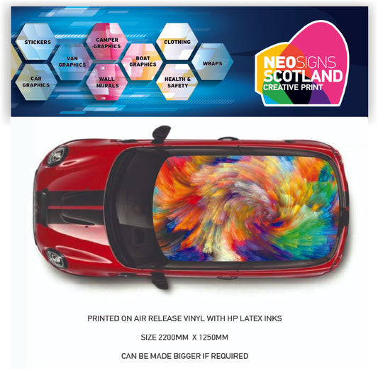 CRW02 Colourful Swirly Swirl Printed Roof wrap for Mini or any car universal