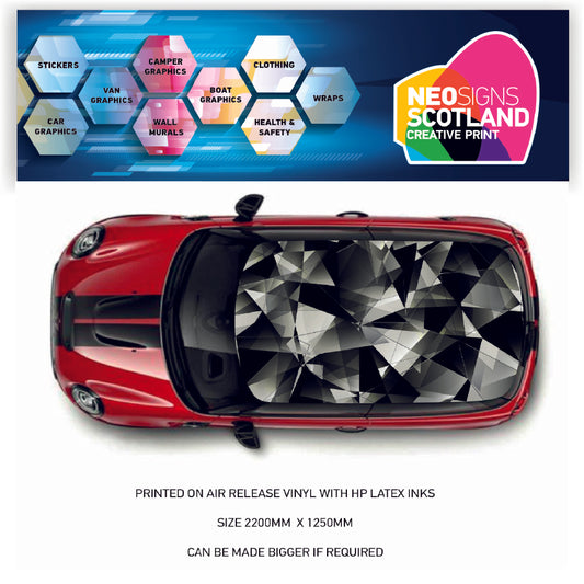 CRW06 Triangles Black Grey White Printed Roof wrap for Mini or any car universal