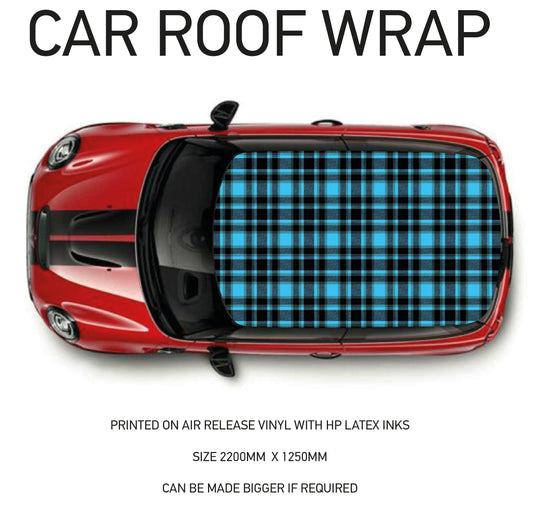 CRW087 blue Tartan Roof wrap for Mini or any car universal