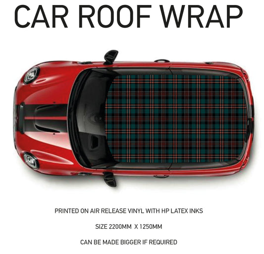 CRW088 Green Tartan Roof wrap for Mini or any car universal