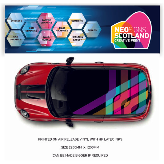 CRW21 Colourful Lines Printed Roof wrap for Mini or any car universal