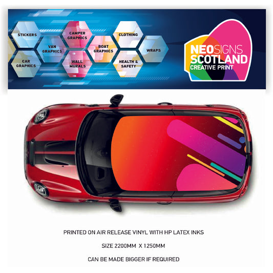 CRW22 Colourful Lines Printed Roof wrap for Mini or any car universal