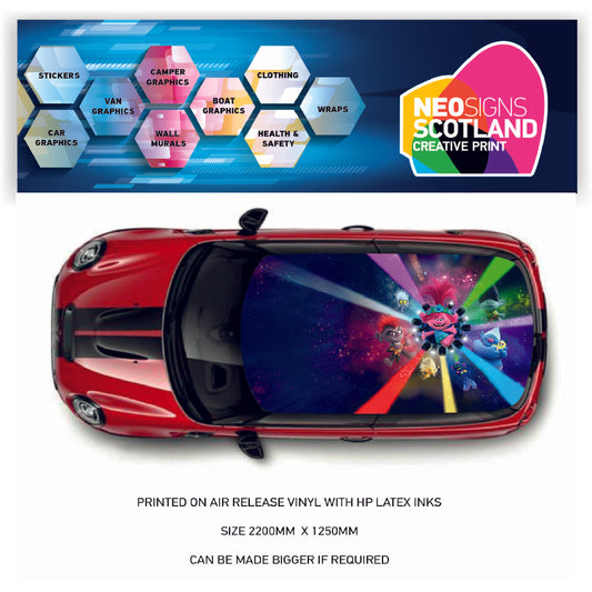 CRW23 Trolls World Tour Printed Roof wrap for Mini or any car universal
