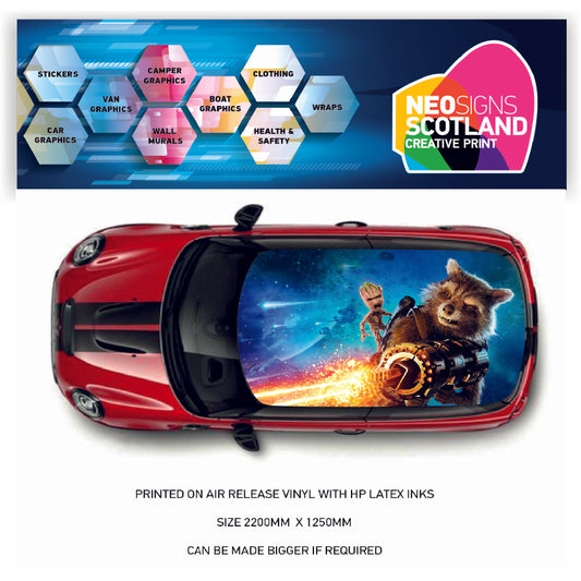 CRW24 Gaurdians of the galaxy Rocket Printed Roof wrap for Mini or any car universal