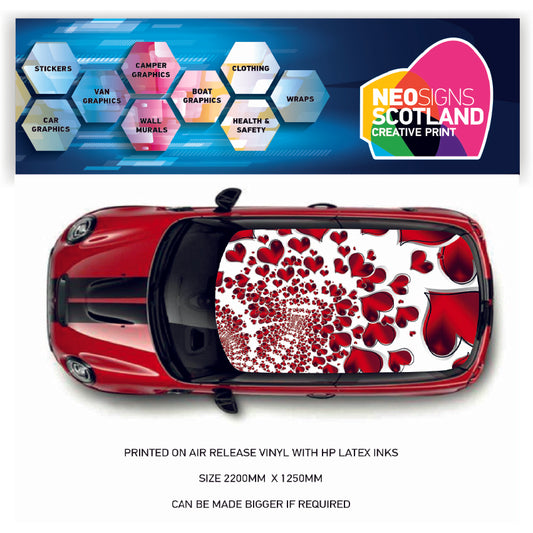 CRW34 Love Hearts Roof wrap for Mini or any car universal