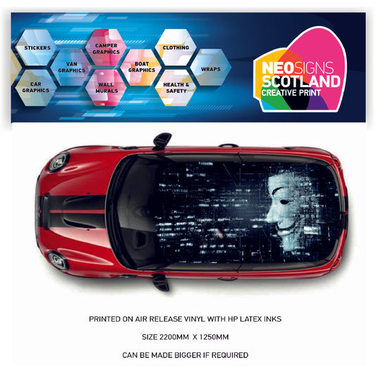 CRW45 Anonymous Face Roof wrap for Mini or any car universal