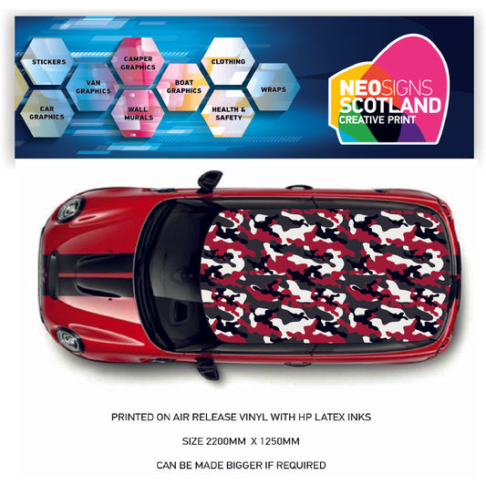 CRW56 Red Black and White Camouflage Roof wrap for Mini or any car universal