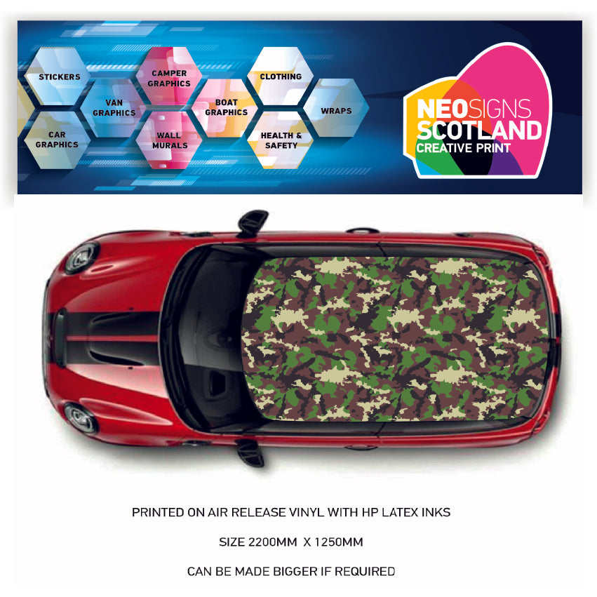 CRW062 Green Camouflage Roof wrap for Mini or any car universal