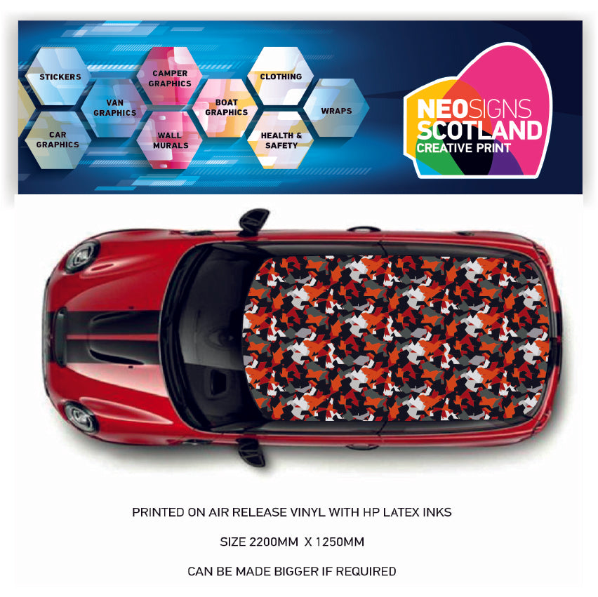 CRW063 Red Camouflage Roof wrap for Mini or any car universal