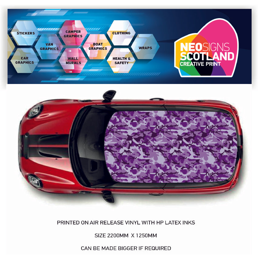 CRW065 Purple Camouflage Roof wrap for Mini or any car universal