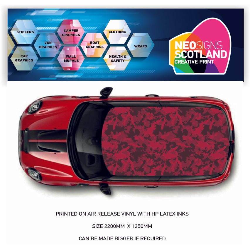 CRW066 Burgundy Camouflage Roof wrap for Mini or any car universal
