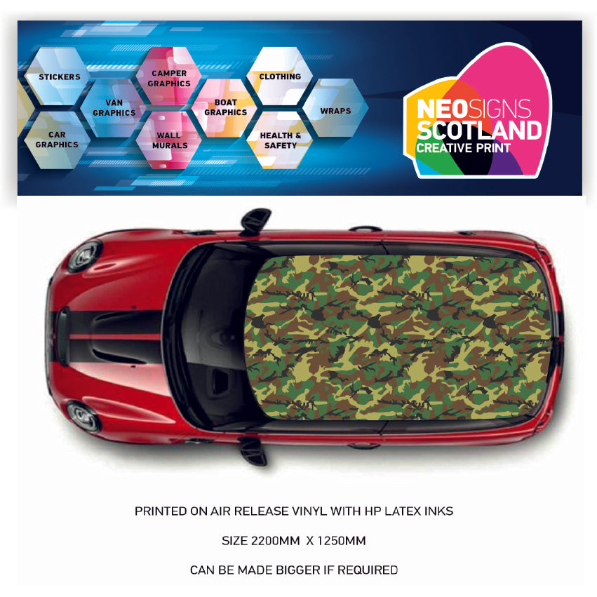 CRW069 Green and Brown Camouflage Roof wrap for Mini or any car universal