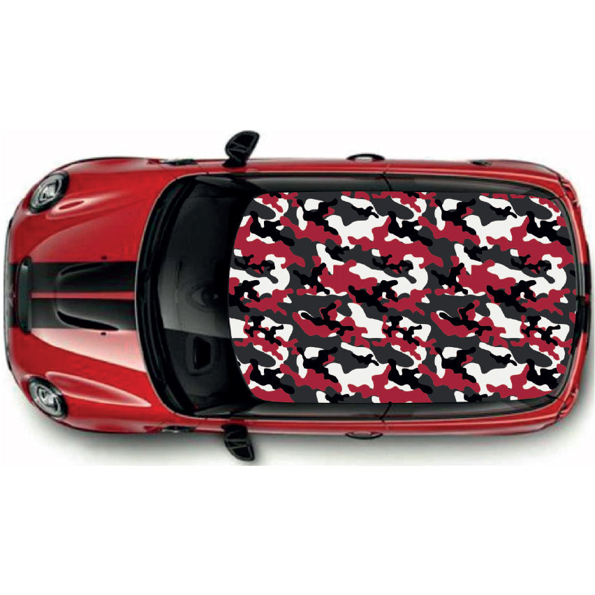 CRW56 Red Black and White Camouflage Roof wrap for Mini or any car universal