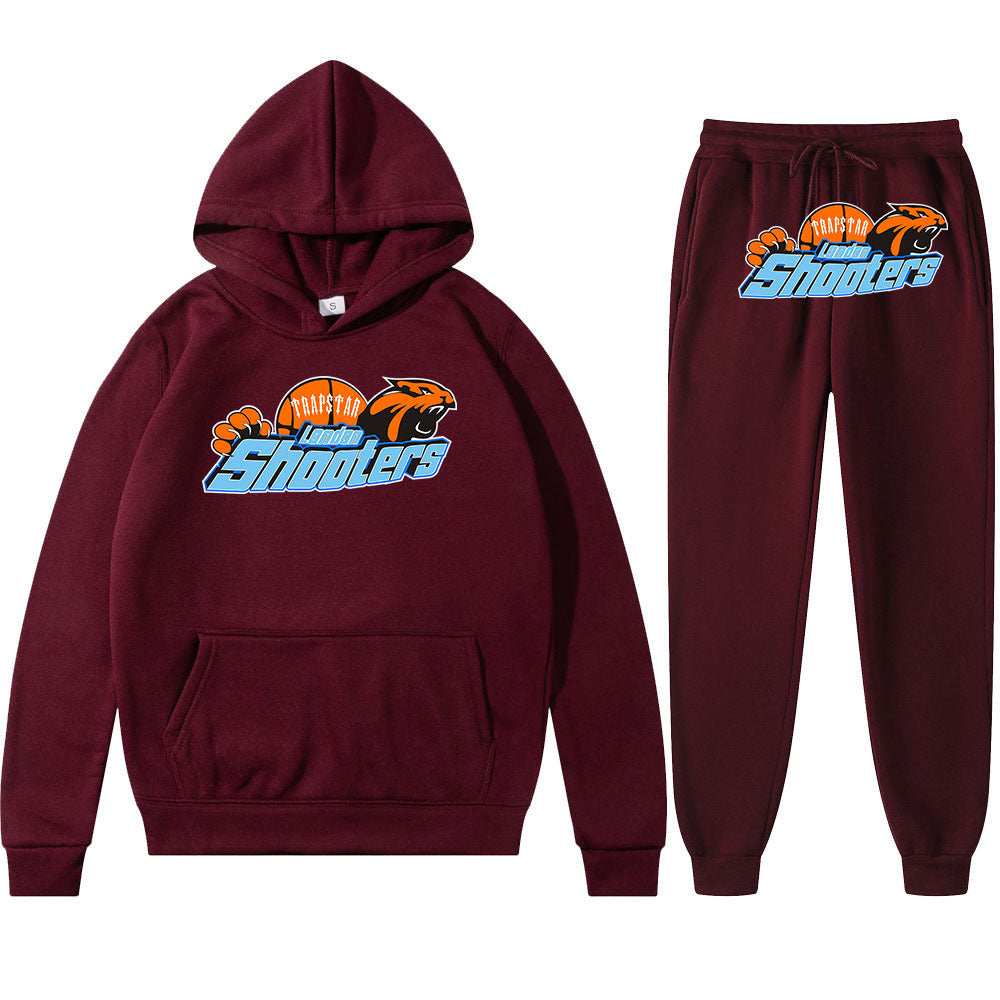 Men's Loose Graphic Print Long Sleeve Hooded Sweatshirt Two-Piece Set
