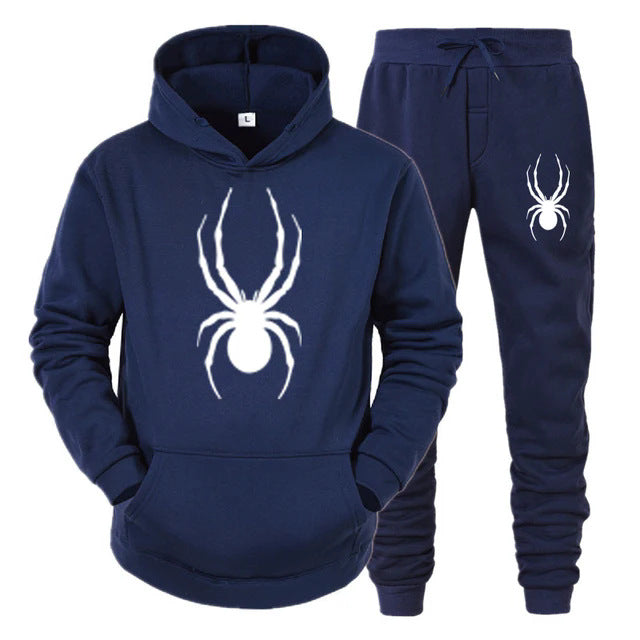 Men's Plus Size Spider Print Hoodie and Sweatpants Set
