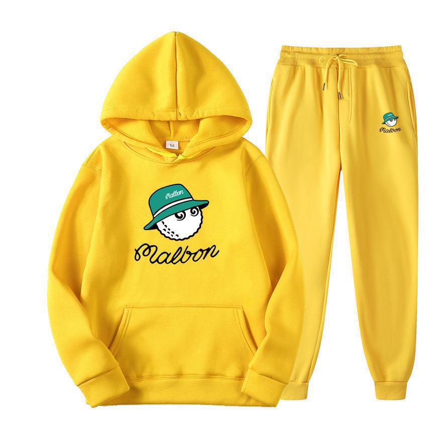 Men Golf Casual Sport Fleece Lined Hooded Sweatshirt Tracksuit Set