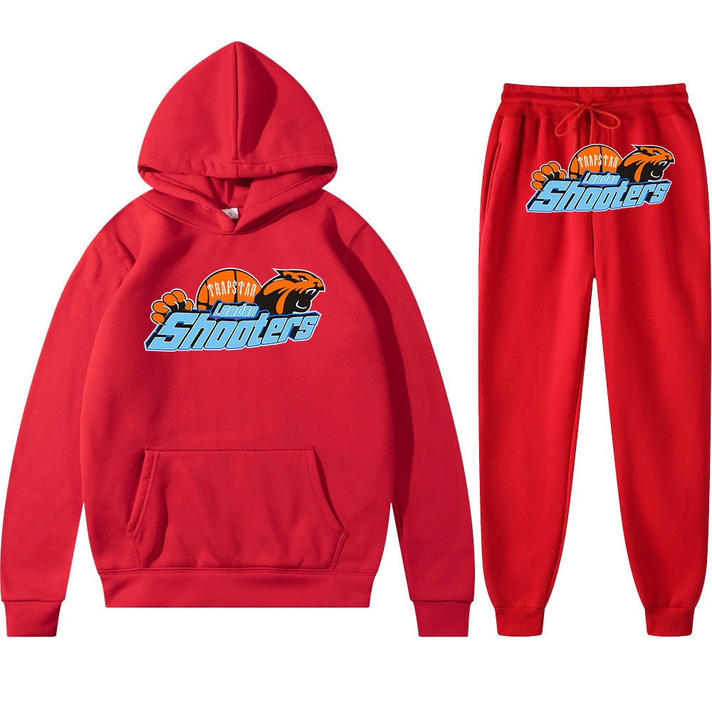 Men's Loose Graphic Print Long Sleeve Hooded Sweatshirt Two-Piece Set