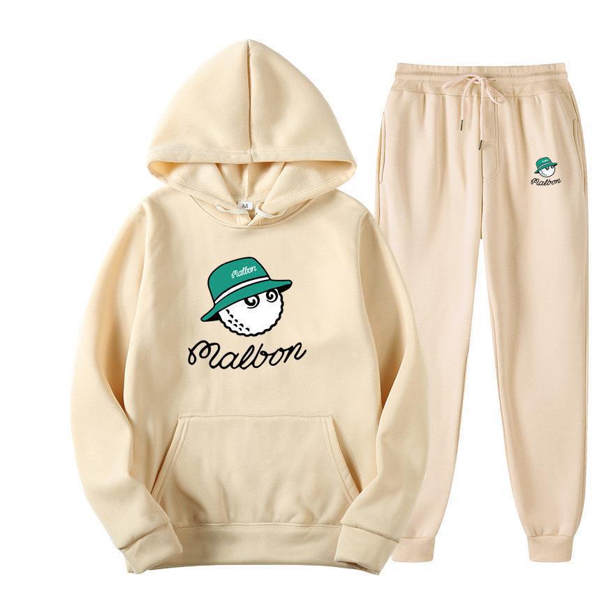 Men Golf Casual Sport Fleece Lined Hooded Sweatshirt Tracksuit Set