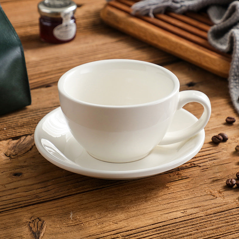 Nordic Minimalist Ceramic Coffee Cup Set – 300ml White Rim Latte Art Mugs for Breakfast, Home & Office