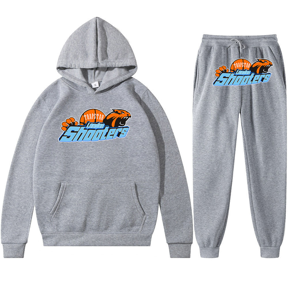 Men's Loose Graphic Print Long Sleeve Hooded Sweatshirt Two-Piece Set