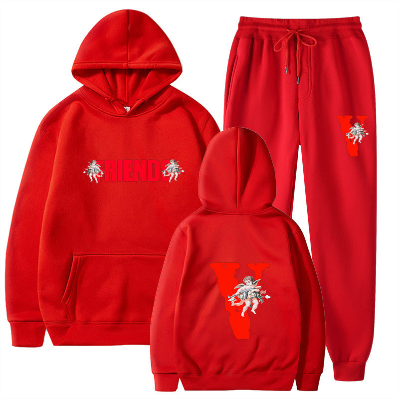 Large V Graphic Loose Hooded Women's Sweatshirt Top