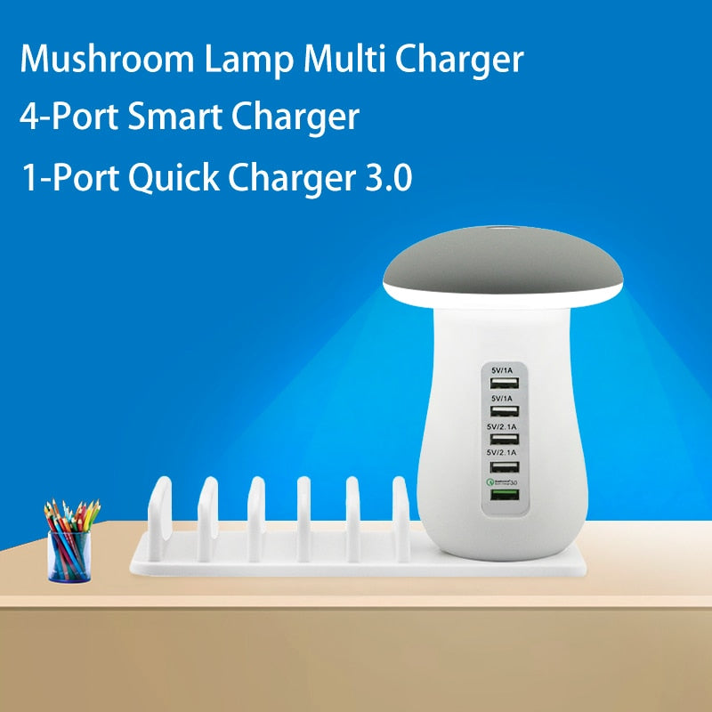 Leebote Multiple USB Phone Charger Mushroom Night Lamp Charging Station Dock QC 3.0 Quick Charger for Mobile Phone and Tablet