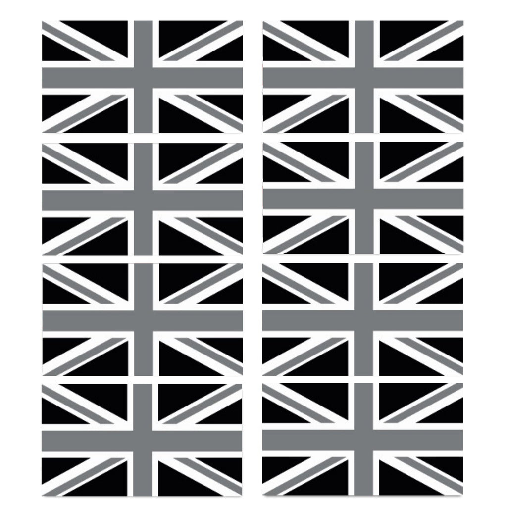 FLAG38 Silver and Black Union Jack Flags Stickers Various Sizes